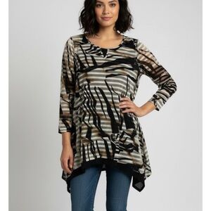 DANA BUCHMAN Zebra Print Tunic 2-in-1 Top, Women’s M, Black Brown White